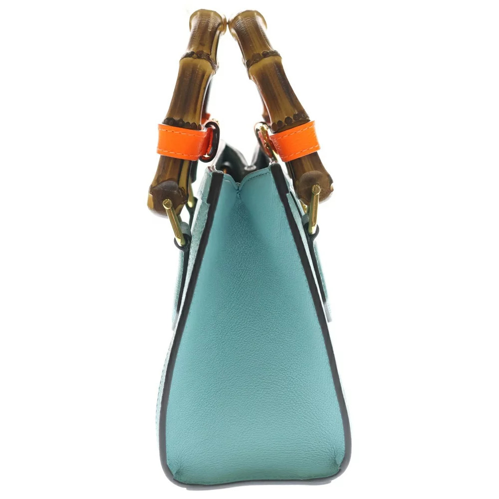 GUCCI GG Diana Leather Bamboo Handbag Shoulder Bag Blue - Picture 3 of 6